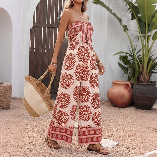 Mono de mujer bohemio informal largo estampado sin tirantes