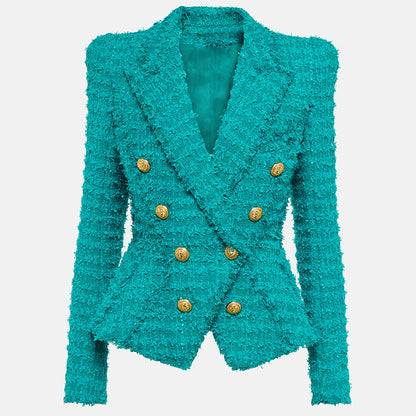 Goods Autumn Winter Star Tassel Fringe Tweed Slim Blazer - Wanita Store