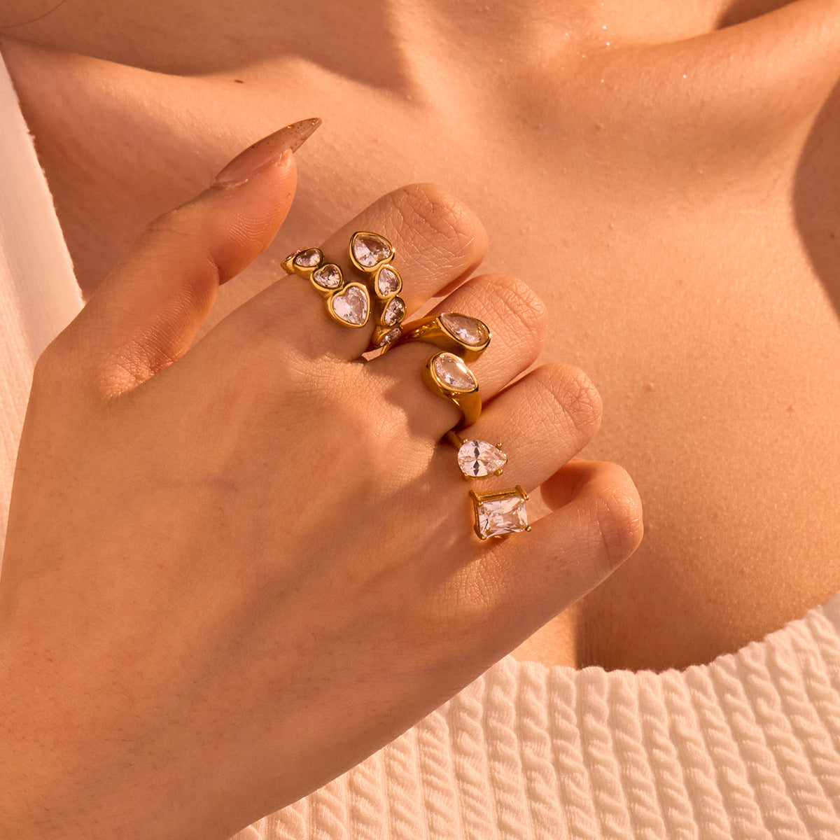 Open Ring Non Fading Light Luxury Stacked Ring Niche Stainless Steel Jewelry - Wanita Store