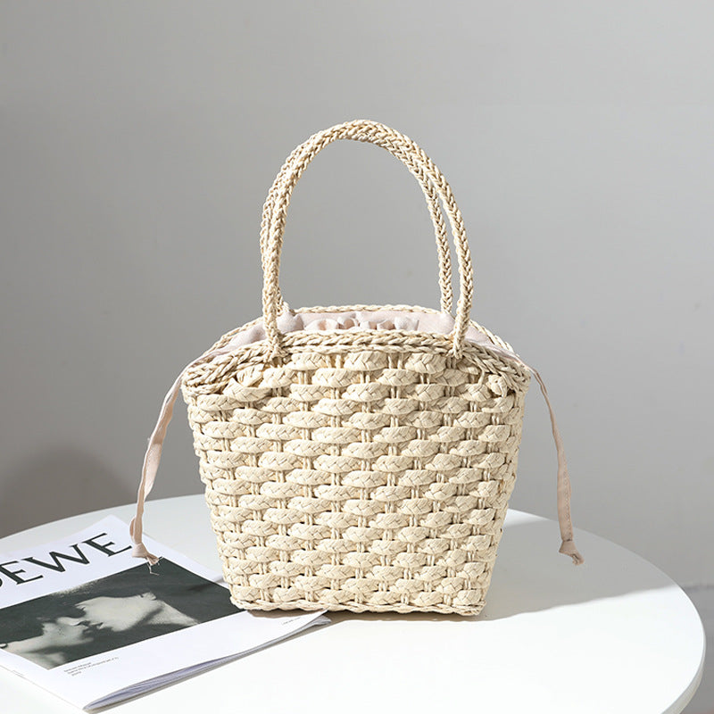 Wide Woven Basket Beige