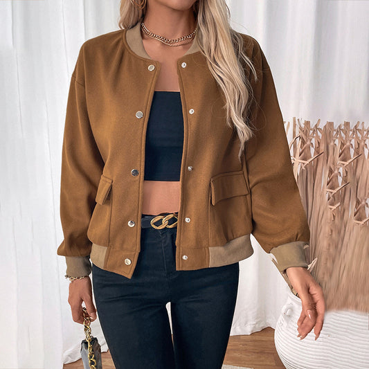 Casual Coat Pocket Single Breasted Half Turtleneck Jacket for Women