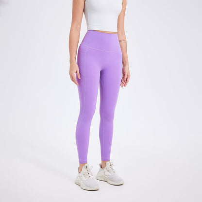 Zero Sense Yoga Pants Seamless Nude Feel Side Pocket Peach Hip Raise Skinny Exercise Workout Pants - Wanita Store
