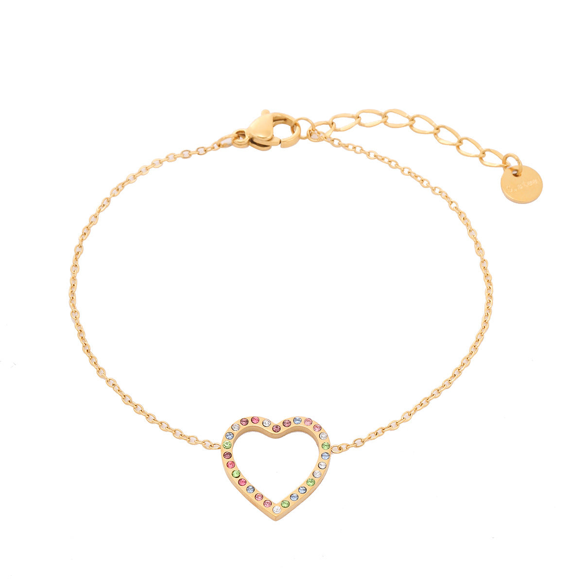 Hollow Out Cutout Heart Micro Rhinestone Titanium Steel Bracelet Women Simple Stainless Steel Ornament Women - Wanita Store