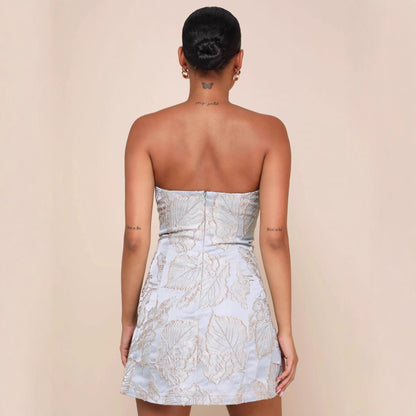 Women Slim Tube Top Pullover All Matching Short High Waist Floral Dress - Wanita Store