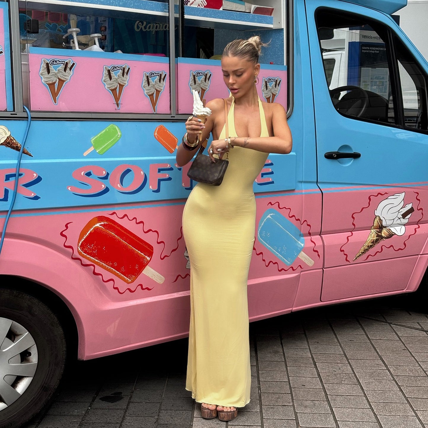 Women Clothing Summer Sexy V neck Halter Backless High Waist Slim Solid Color Dress