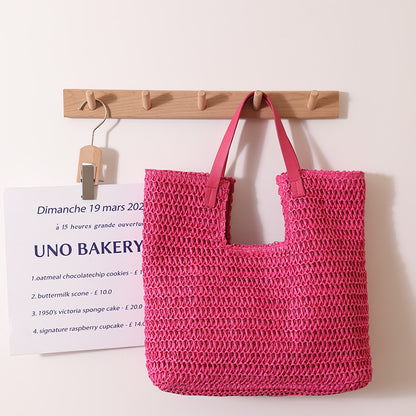 Shoulder Straw Bag Simple Large Capacity Portable Straw Bag Woven Bag Seaside Vacation Beach Bag Women Bag - Wanita Store