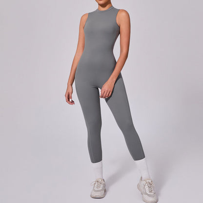 Backless Sleeveless Yoga Jumpsuit Peach Hip Fitness Detachable Chest Pad Sports Jumpsuit - Wanita Store