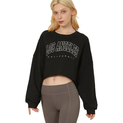 Short Sweatshirt Women Clothing Loose Fitting Cropped Slimming Fashionable Printed Street Sportswear Yoga Jacket Coat - Wanita Store