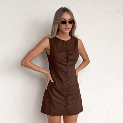 Autumn Cotton Sleeveless Vest Dress High Grade Elegant Slim Fit A line Dress - Wanita Store