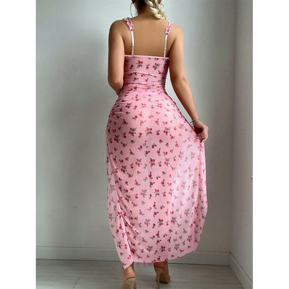 Sexy Underwear Pink Valentine Day Dress T Back Two Piece Uniform Seductive Women