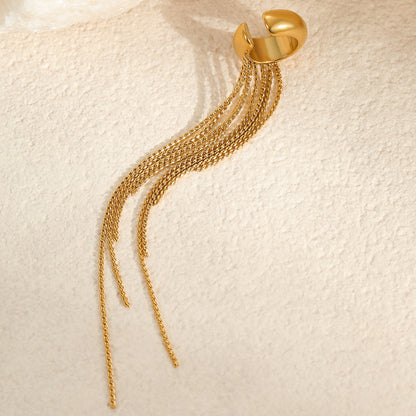 Long Tassel Stainless Steel Earrings Ear Clip 18K Gold Plating Senior Niche Ear Jewelry - Wanita Store