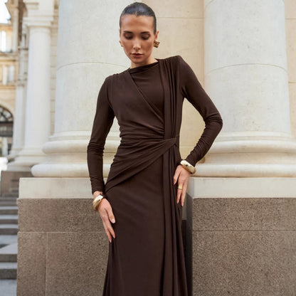 Autumn French Dress Maxi Dress Women Textured Waist Slimming Evening Dress - Wanita Store