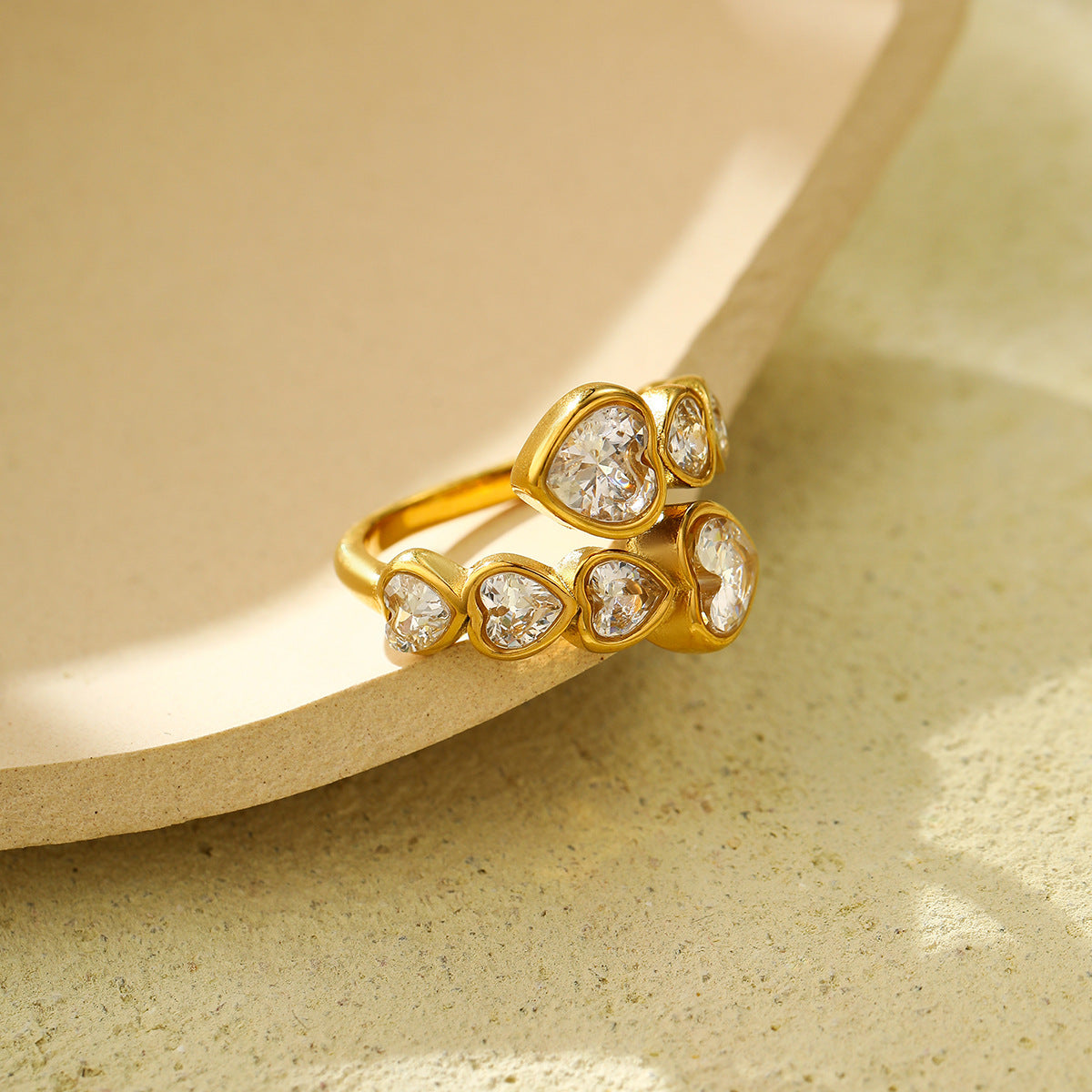 Arrival Heart to Heart Loving Heart Zircon Titanium Steel Ring Affordable Luxury High Grade Cross Open Heart Shaped Bracelet Accessories - Wanita Store