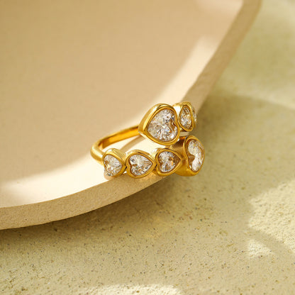 Arrival Heart to Heart Loving Heart Zircon Titanium Steel Ring Affordable Luxury High Grade Cross Open Heart Shaped Bracelet Accessories - Wanita Store
