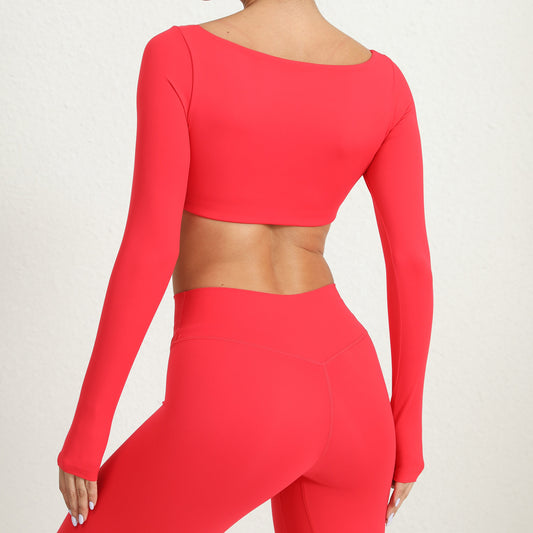 Square Collar With Chest Pad Long Sleeve Yoga Wear Outdoor Running Fitness Clothes Quick Drying Long Sleeved T Shirt Sports Top Women