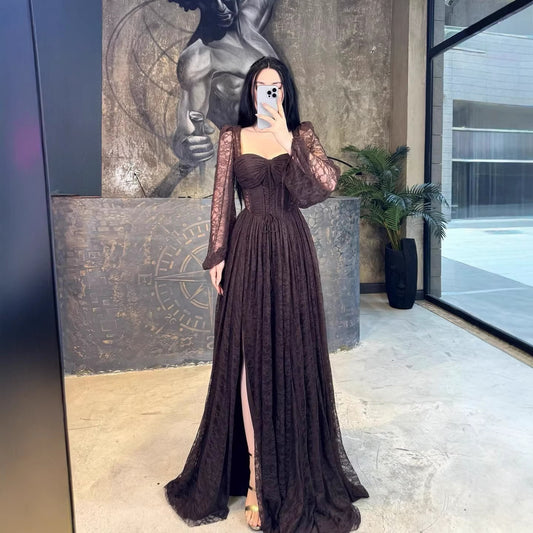 Lace Waist Controlled Long Sleeves Dress Elegant Dress