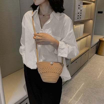 Crossbody Straw Bag Cotton Thread Woven Bag Mobile Phone Change Key Case Hollow Out Cutout Cotton Thread Woven Bag Casual Cute Women - Wanita Store