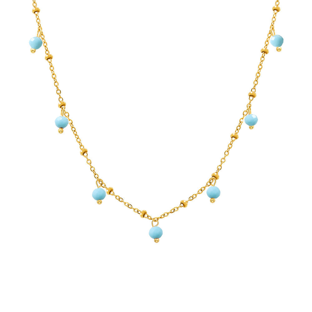 Mioli Natural Stone Handmade Small Bead Clavicle Ultra Fine Necklace Double Layer Twin Plated 18K Real Gold Color Retaining Necklace Women - Wanita Store