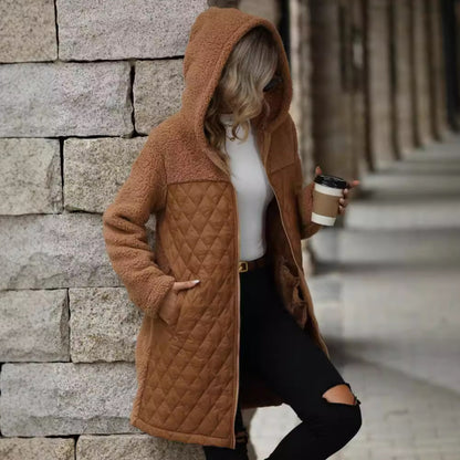 Autumn Winter Women Clothing Loose Hooded Zipper Plush Coat Coat - Wanita Store