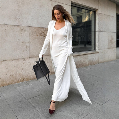 Women Knitted Long Sleeve Cardigan Sling Dress Set Autumn Soft Blouse - Wanita Store