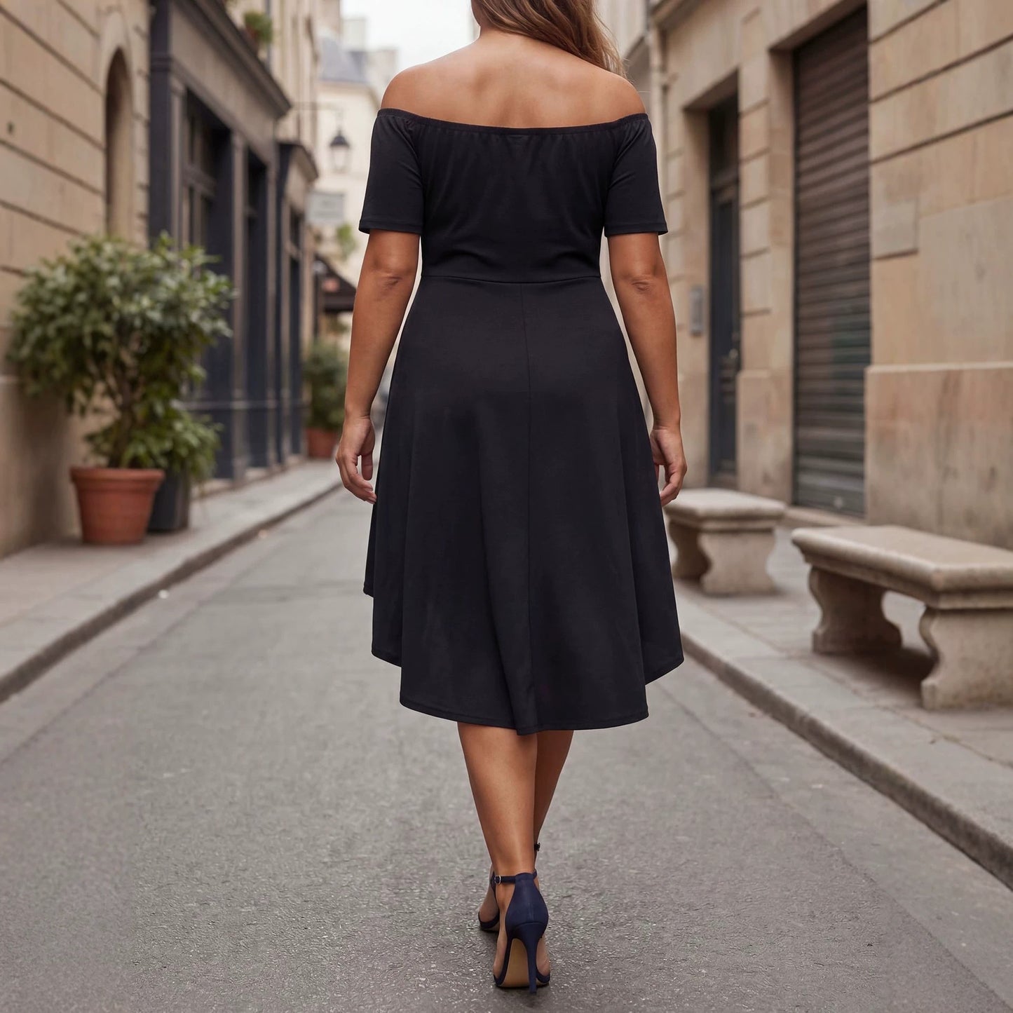 Women Clothing Summer Casual Sexy off Shoulder Short Sleeve Dress