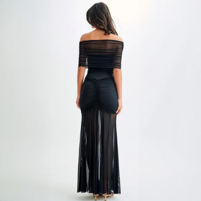 Conjunto de dos piezas de vestido ajustado de malla plisada y top sin tirantes para mujer, otoño