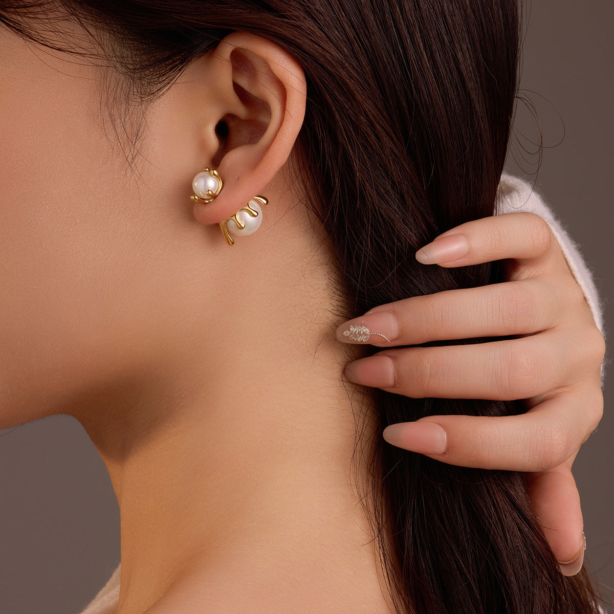 French All Matching Retro Titanium Steel One for Dual Wear Pearl Stud Earrings Personality Trend Light Luxury Earrings Women - Wanita Store
