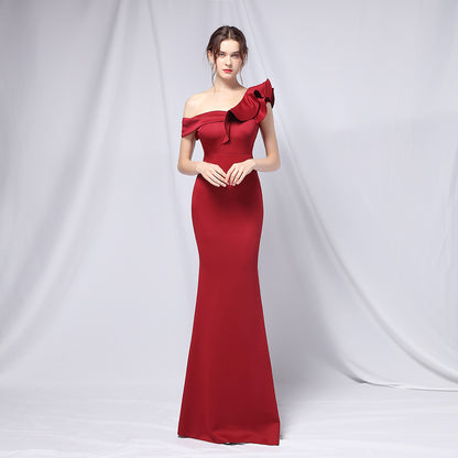 off-Shoulder Banquet Evening Dress Maxi Party Long Elegant Slim Sexy Fishtail Dress Formal Gown - Wanita Store