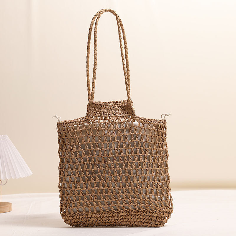 One Shoulder Hollow Out Cutout out Straw Bag Special Interest Design Straw Bag Woven Bag Vacation Beach Bag Women Bag
