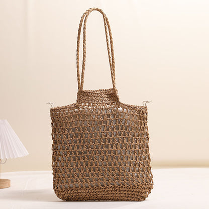 One Shoulder Hollow Out Cutout out Straw Bag Special Interest Design Straw Bag Woven Bag Vacation Beach Bag Women Bag - Wanita Store
