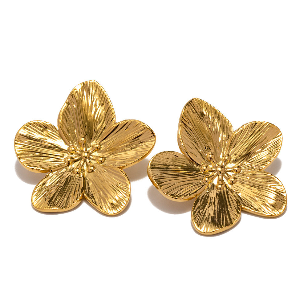 French Court Matte Retro Gold Stainless Steel Floral Metal Stud Earrings High Grade Earrings Earrings Accessories - Wanita Store