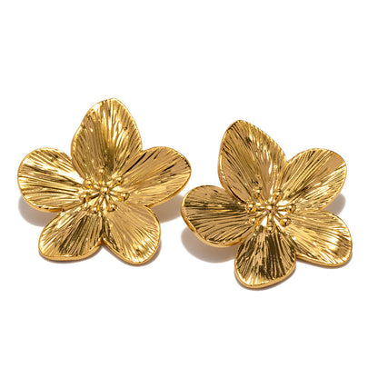 French Court Matte Retro Gold Stainless Steel Floral Metal Stud Earrings High Grade Earrings Earrings Accessories - Wanita Store