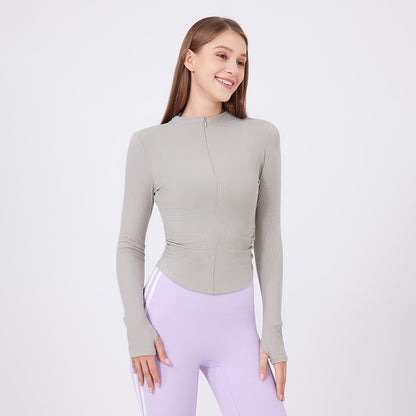 Small Waist Half Zipper Yoga Clothes Women Workout Clothes Sports Top Pilates Training Wear Long Sleeve Blouse Autumn - Wanita Store