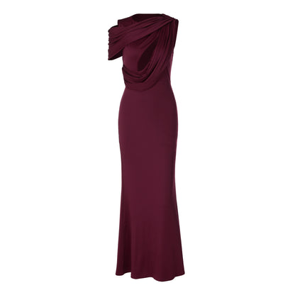 French Hollow Out Cutout Sheath Sleeveless Elegant Sexy Dress Summer Slim Solid Color Maxi Dress