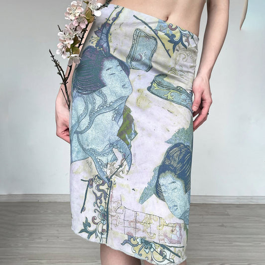 Artistic Retro Japanese Abstract Printing Elegant Graceful Skirt Vacation Sexy Special Interest Hip Skirt