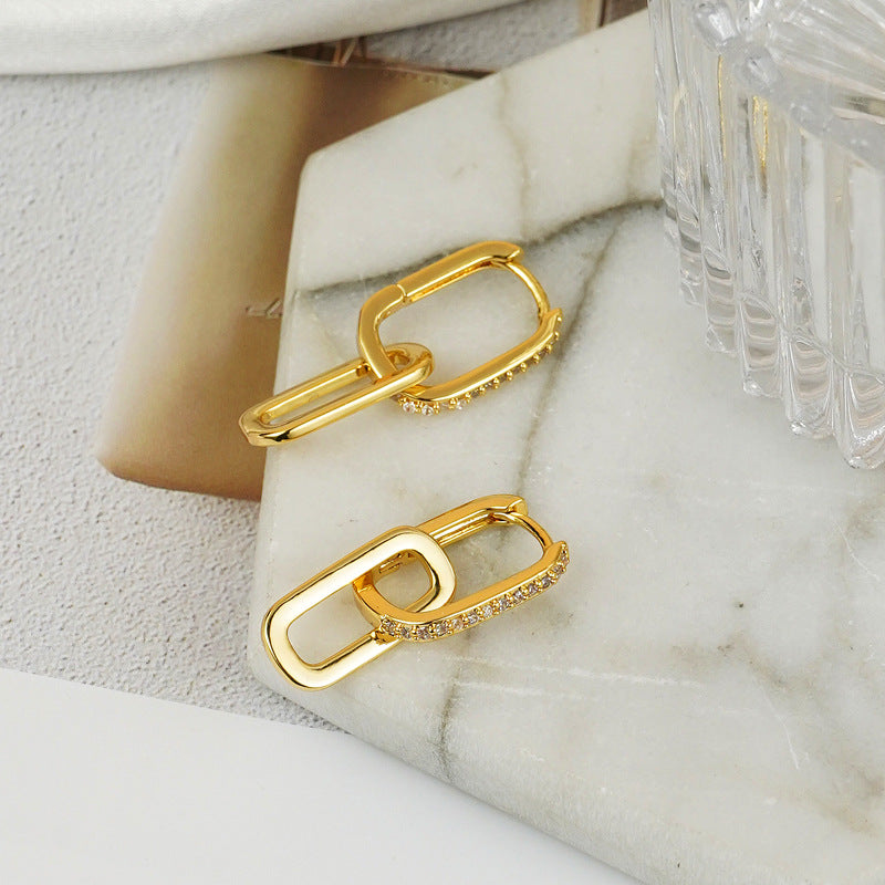 Creative Stud Earrings Inlaid Zircon Long Earrings Women Copper Earrings Internet Celebrity Accessories - Wanita Store
