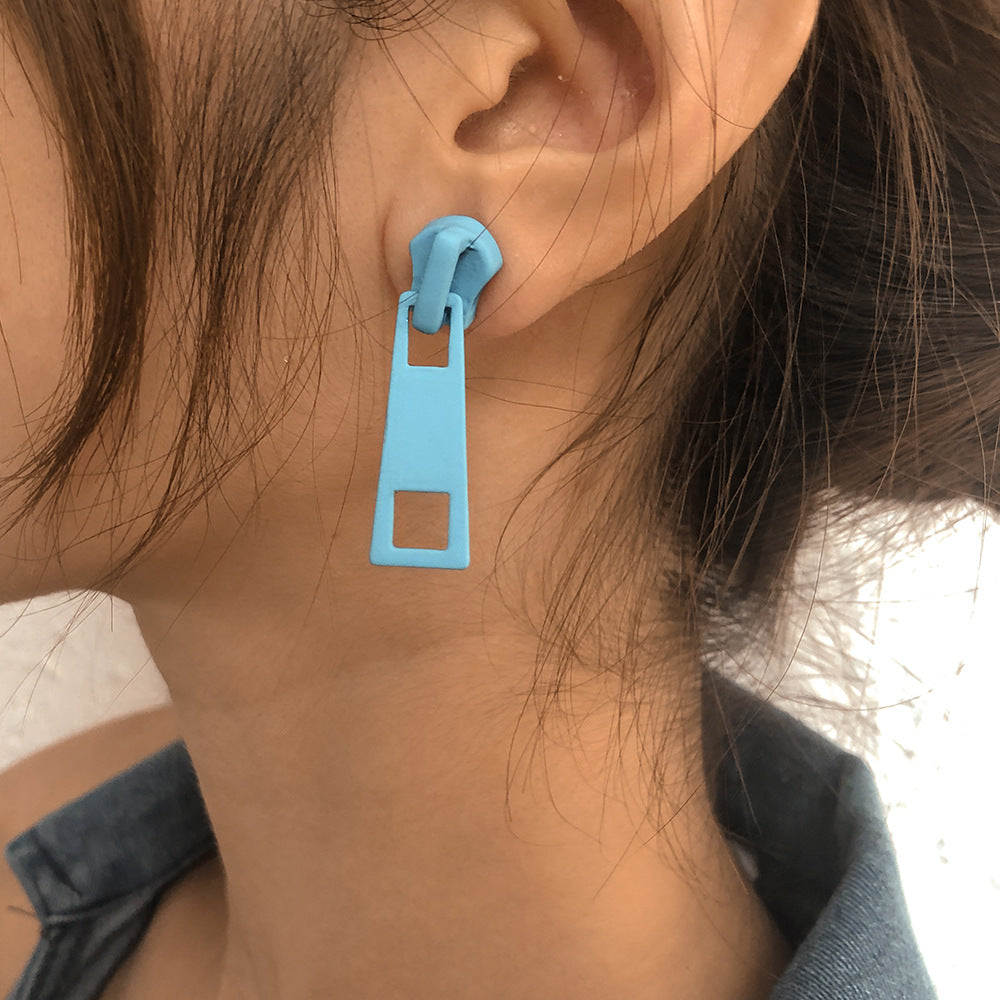 Creative Design Personality Zipper Lock Head Stud Earrings Ornament Simple Multicolor Earrings - Wanita Store