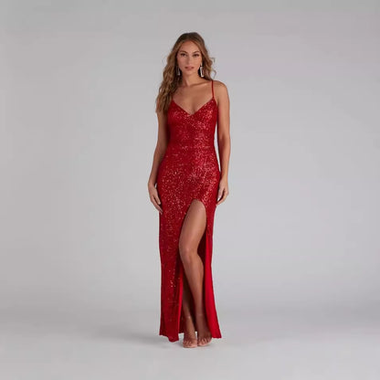 Sequin Sling Dress Summer Host Cocktail Sexy Prom Evening Dress - Wanita Store