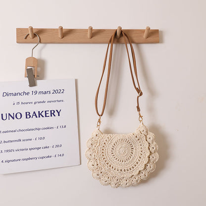 Lace Crossbody Cotton Thread Woven Bag Hollow Out Cutout Shoulder Straw Bag Vacation Beach Bag Women Bag - Wanita Store