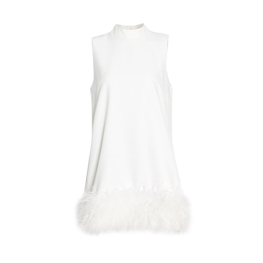 Australian Brand Design Short Autumn Stand Collar Sleeveless Solid Color Stitching Hem Feather Dress