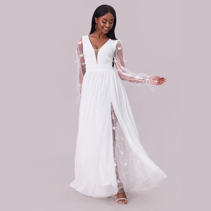 Wedding Dress Supply Women Dress Deep Collar Long Sleeve Wedding Dress - Wanita Store