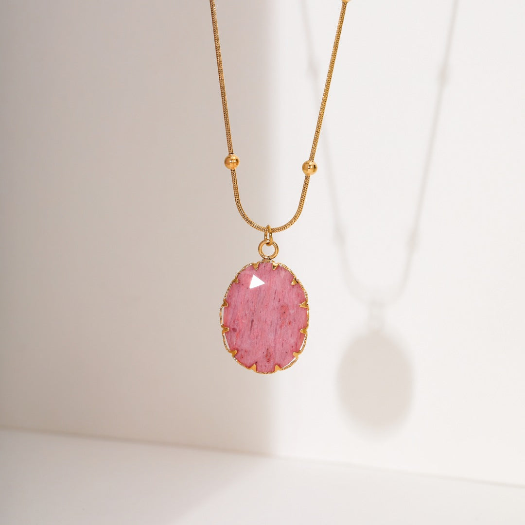 Arrival Rhodochrosite 18K Gold Titanium Steel Necklace for Women Affordable Luxury All Match High Sense Stainless Steel Embellished Accessories - Wanita Store