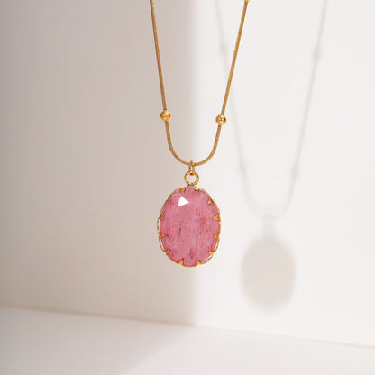 Arrival Rhodochrosite 18K Gold Titanium Steel Necklace for Women Affordable Luxury All Match High Sense Stainless Steel Embellished Accessories - Wanita Store