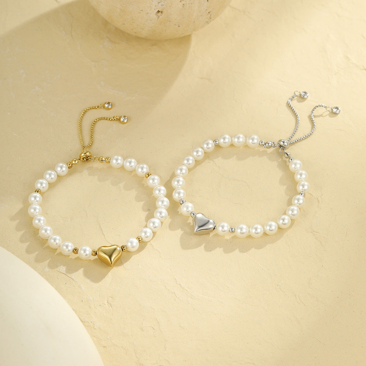 High Grade Sweet Cool Pearl Heart Bracelet Twin Colorfast 18K Bracelet Affordable Luxury - Wanita Store