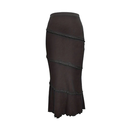 Skirt Black Autumn Winter Women Clothing Solid Color Multi Layer Stitching Wooden Ear Knitted Fishtail Skirt Step by Step Lotus - Wanita Store