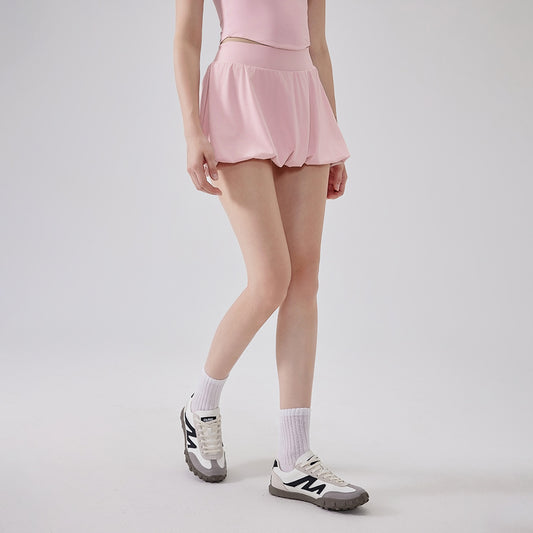 Nude Feel Girl Tennis Skirt High Waist Anti Exposure Bottom Breathable Pocket Puffy Running Sports Skirt