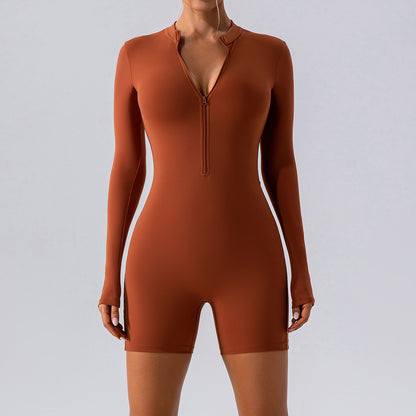 Long Sleeve Zipper One Piece Dance Training Fitness Sports Jumpsuit Sexy Tight Yoga Clothes Women - Wanita Store