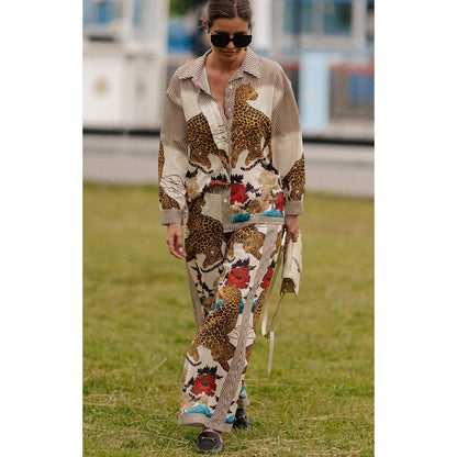 Autumn Winter Long Sleeved Casual Vacation Two Piece Set Loose Printed Pocket Solid Suit - Wanita Store