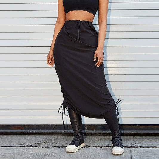 Women Personalized Pocket Elastic Waistband Drawstring Outdoor Skirt for Women