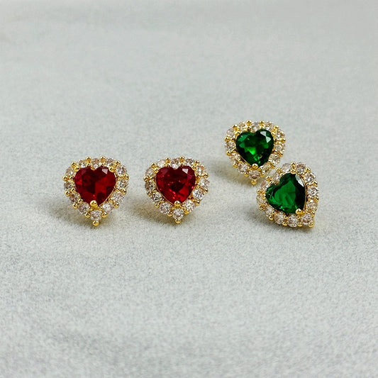 Girly Sweet Zircon Peach Heart Stud Earring Shiny Exquisite Affordable Luxury Women 925 Silver Needle - Wanita Store